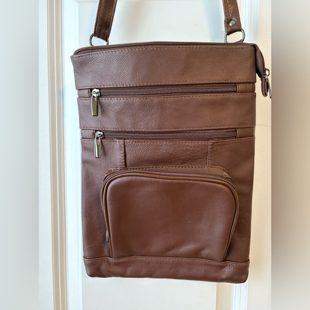 Krediz chocolate brown leather crossbody/shoulder purse.